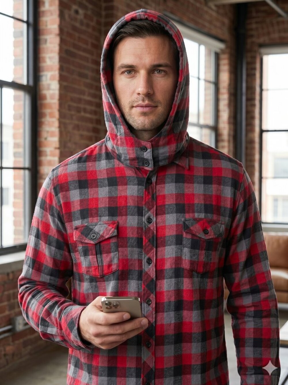 MXM Plaid Button Up Detachable Hooded Flannel Shirt